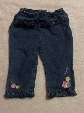 Toddler Dark Blue Denim Jeggings with Floral Embroidery